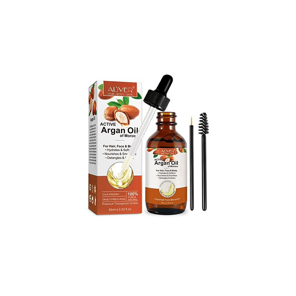 Argan Oil, Pure Argan Oil for Hair, Face & Skin, Argon Oil, Smoothes Dry, Damaged Hair, Frizz Control, Argan Oil Cold Pressed, for All Hair Types,