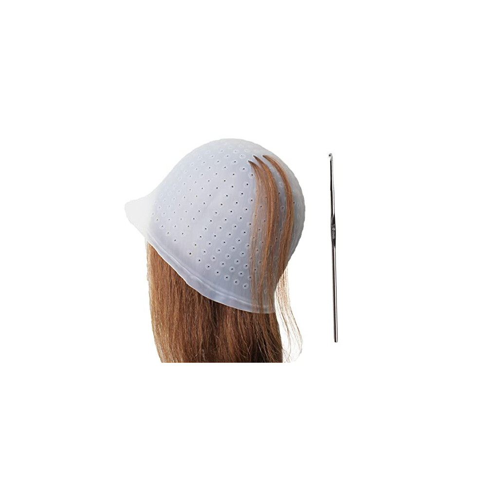 Bailmoli Punched Hole Silicone Highlight Hair Cap With Needle Professional Reusable Highlighting Poked Hole Caps With Hooks For Color Hair Salon Hairdressing
