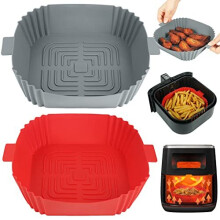 Air Fryer Silicone Liner Square, 2 Pack 8 Inch Air Fryer Silicone Pot Reusable, Silicone Baking Basket/Tray, Air Fryer Accessories for COSORI, Ninja,