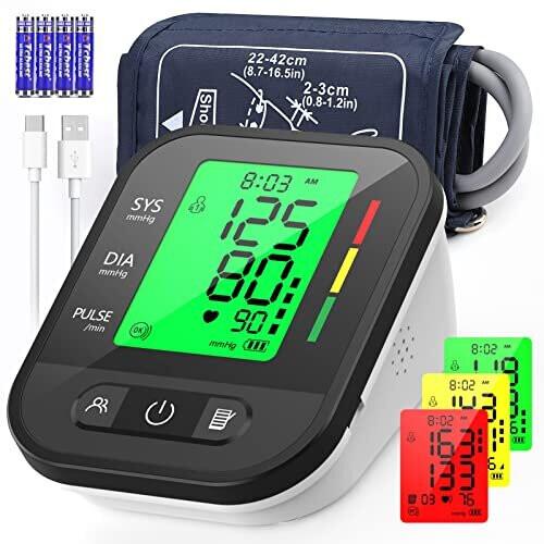 Blood Pressure Monitor, KKmier Upper Arm BP Machine for Homer Use Large Cuff 22-42cm, Irregular Heartbeat Detection, 2 * 99 Reading Memory, XL LCD