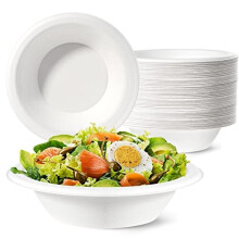 Paper Bowls Disposable Bowls 20oz 100 Pack - Eco-Friendly, Sugarcane Strong White Big Bowls 100% Biodegradable and Compostable Soup Bowls for Party