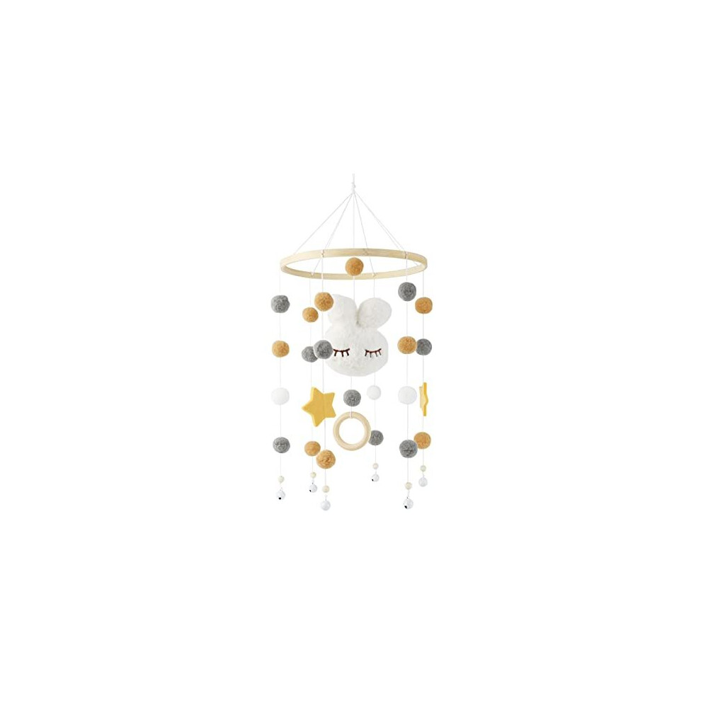 Baby Crib Mobile, Baby Mobile Crib Bunny Mobile, Wind Chime Felt Ball Made Of Bamboo, Newborn Nursery Hanging Bed Bell Wood Ornament Infant Room Gukasxi