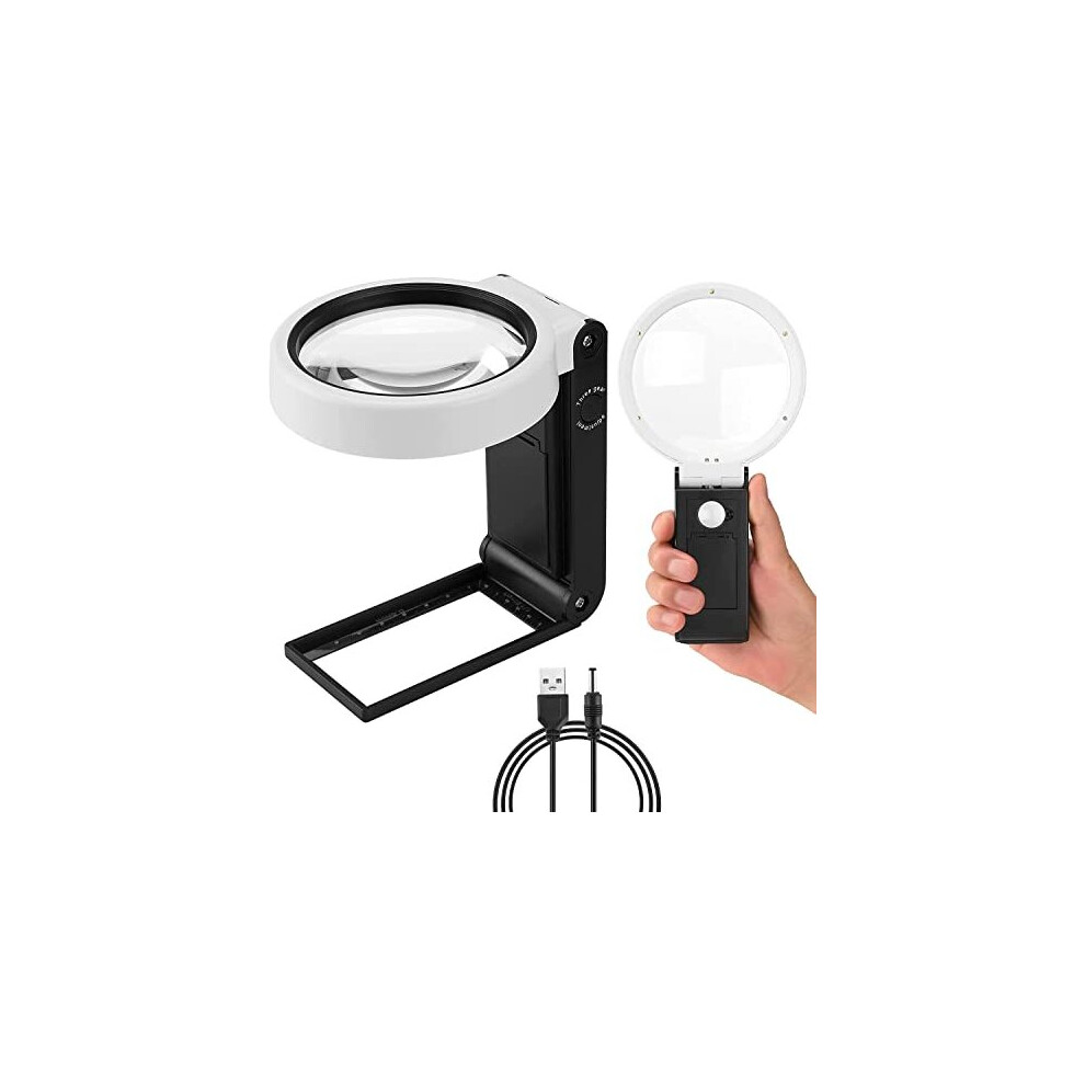 Xnourney Light Magnifying Glass 12X 35X With And Stand, Handheld Standing Led Illuminated Magnifier, Folding Reading Magnifying Glass With For Seniors Read,