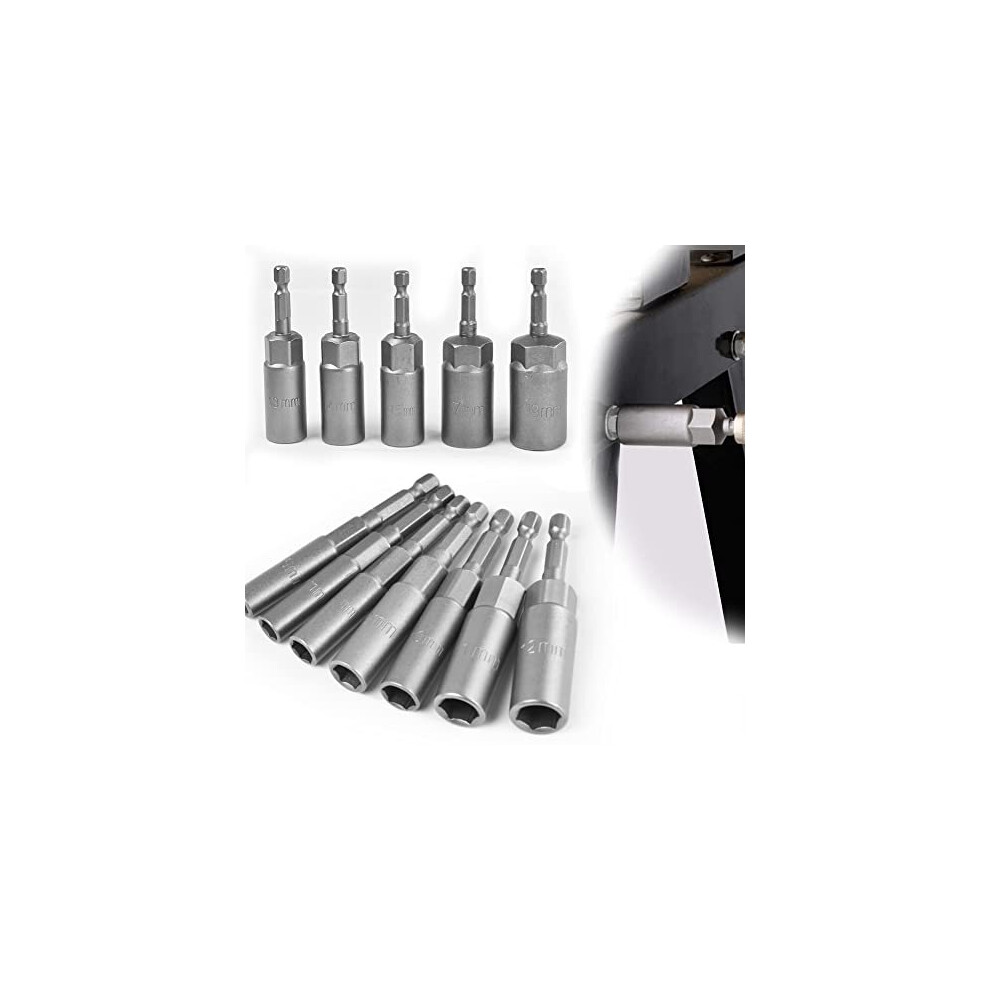 12 Pcs Magnetic Hexagon Socket, 6-19mm Nut Setter Driver Drill Bit Set Metric Impact Driver Socket Adapter Quick Change Metric Nut Driver Set for