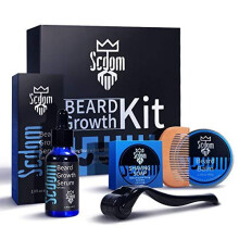 Beard Growth Kit, Scdom Grow a Beard Kit for Men with Titanium Derma Roller + Beard Growth Serum Oil + Beard Balm + Beard Cleansing Soap + Comb, Beard
