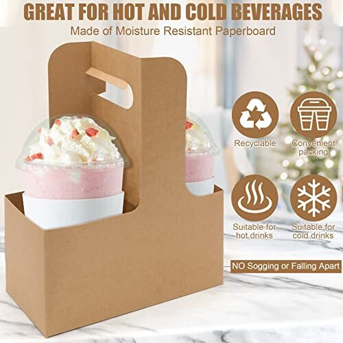 25 Pack 2 Cup Drink Carrier with Handle, Kraft Paperboard Handled Drink ...