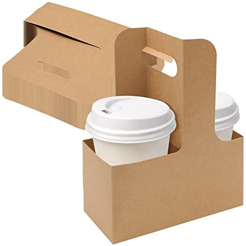PATIKIL 10-Pack Disposable 2-Cup Drink Carriers - Kraft Paper Handled Tray For Coffee, Takeout, Events