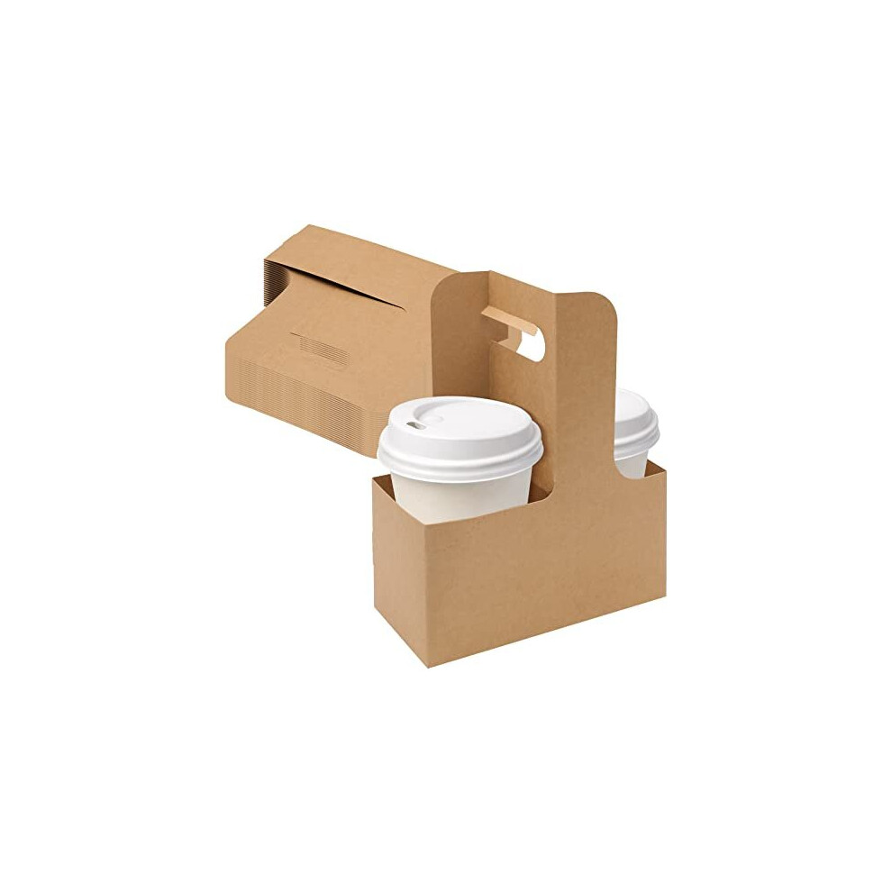 25 Pack 2 Cup Drink Carrier with Handle, Kraft Paperboard Handled Drink Carriers To Go Coffee Cup Holder, For Hot and Cold Cup Carrier, Takeout, Cafe