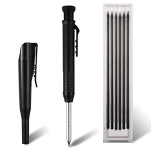 Mechanical Carpenter Pencils with 6 Refills, Solid Carpenter Pencils with Built-in Sharpener Woodworking Deep Hole Making Automatic Pencils Long Nosed