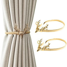 2 Pcs Magnetic Tie Backs for Curtains, Creative Gold Leaf Magnetic Curtain Tie Back, Curtain Holdbacks Curtain Ties(2 Pcs Gold Deer)