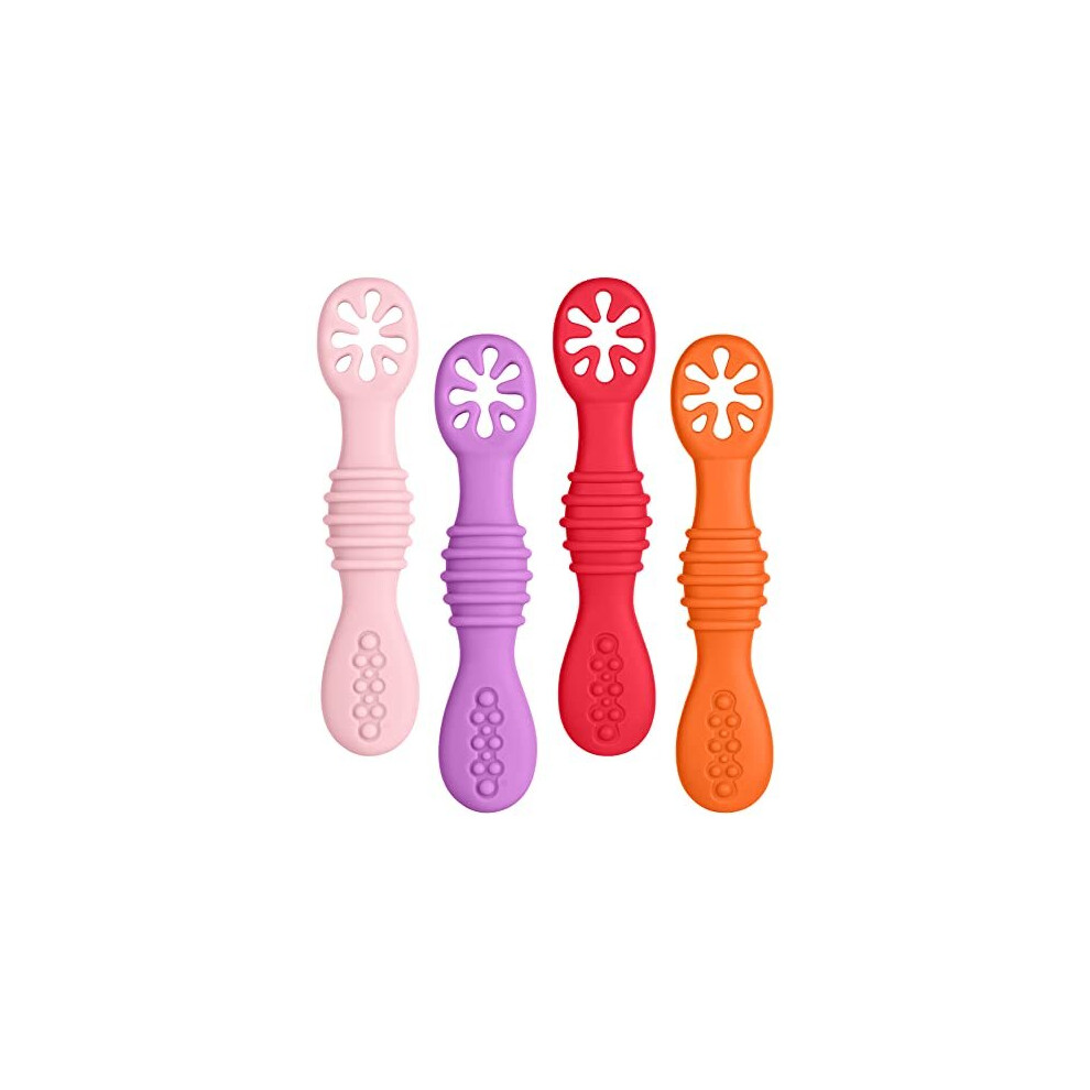 Silicone Baby Fork Set, 4Pcs Baby Weaning Fork Self Feeding Utensil Easy Grip Soft Baby Spoon, Toddler Cutlery Kit For Infant Toddler Children First Vicloon