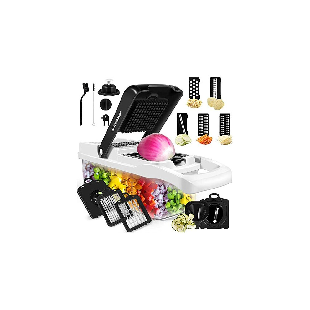 Vegetable Chopper, Vegetable Chopping, 16-in-1 Deluxe Vegetable Chopper Kitchen Gifts | Onion Chopper & Dicer | Peeler, Spiralizer, Lemon Squeezer,