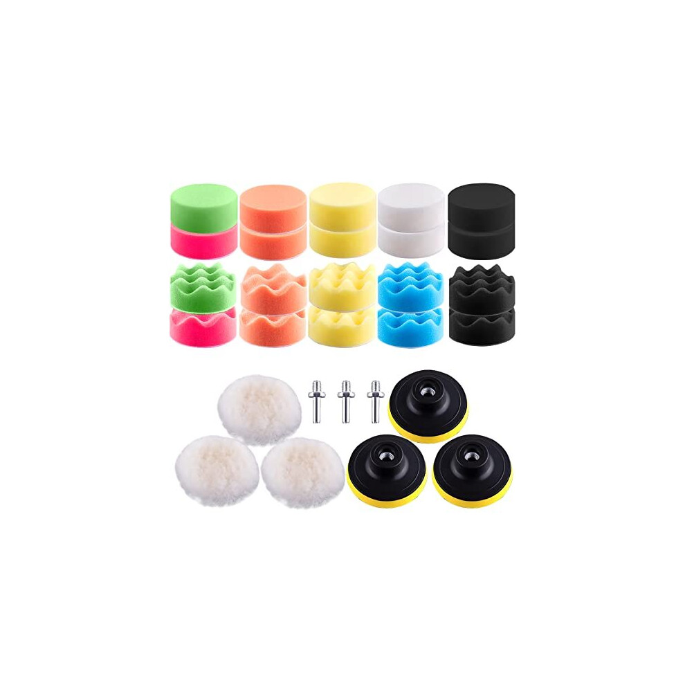 Car Poloshing Pads for Drill 29 Pieces Buffer Polishing Pads Kit 3 Inch Foam Polish Pads Drill Attachment with M10 Drills for Cordless Screwdrivers