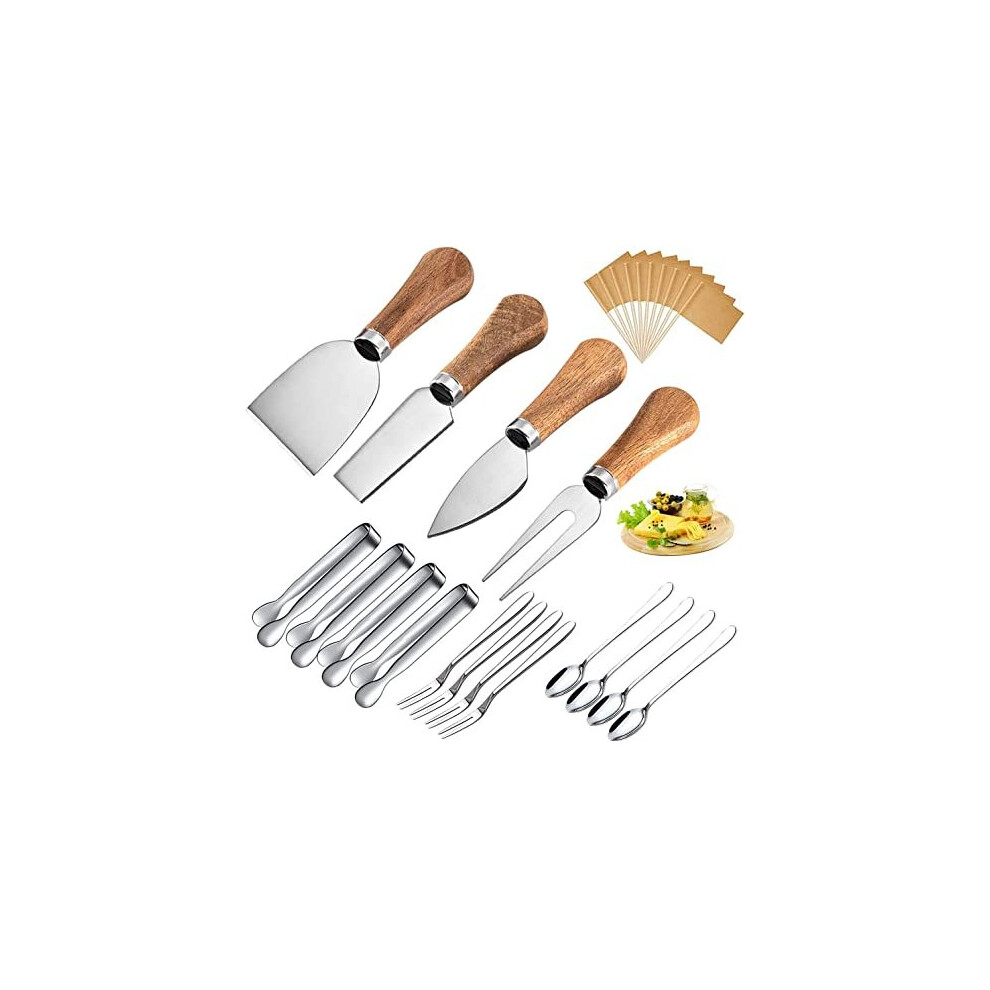 16Pcs Cheese Knives Set with Wooden Handle, Mini Steel Stainless Cheese knife set for Charcuterie and Cheese spread Mini Serving Tongs Spoons Forks