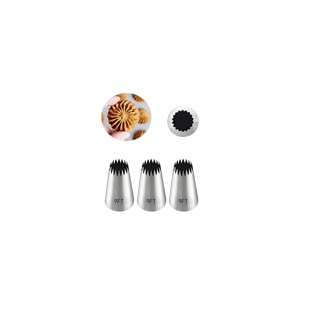 Churro Piping Nozzle,Piping Nozzles for Eclair,Extra Large Star Nozzle for Piping,Open Star Icing Nozzle Tip 9FT,3 Pcs