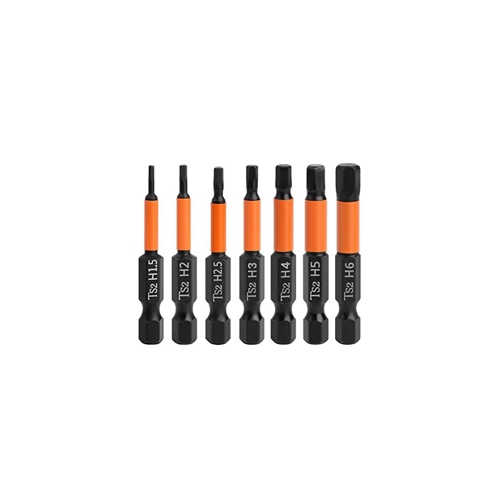 7Pcs Magnetic Allen Wrench Drill Bit Set H1.5-H6 Metric Impact Hex Head Screwdriver Bit Set 1/4 Inch Hex Shank Hex Bits Set S2 Steel (2 Inch / 50Mm 5014542719103