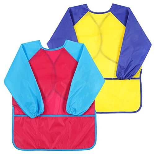 2 Pack Kids Art Smock, Kids Painting Aprons with Long Sleeve and 3 ...