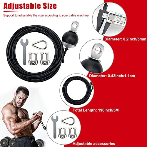 5 Meter Home Gym Replacement Cables, Adjustable Fitness Pulley Cable Replacement Fitness Cable