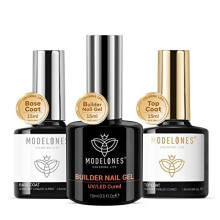 Builder Gel with Top Coat and Base Coat Set, 3Pcs No Wipe Base and Top Coat Gel Nail Polish with Gel Builder for Nails, Hard Gel Nail Strengthener