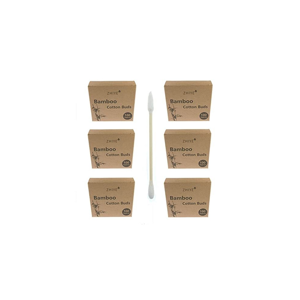 Zhiye 600 Bamboo Cotton Buds, Cotton Wooden Ear Swabs For Makeup Cleaning, 100% Biodegradable, Eco Friendly