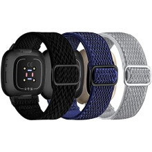 3 Pack Elastic Nylon Straps Compatible for Fitbit Versa 4/Versa 3/Sense 2/Sense Strap, Stretchy Adjustable Fabric Breathable Replacement Straps for