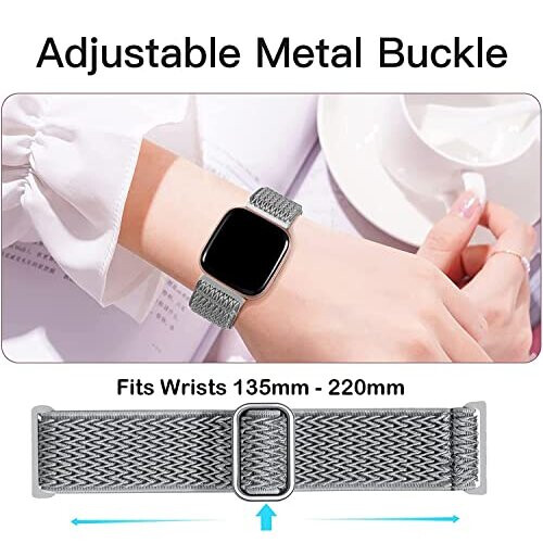 3 Pack Elastic Nylon Straps Compatible for Fitbit Versa 4/Versa 3/Sense 2/Sense Strap, Stretchy Adjustable Fabric Breathable Replacement Straps for 2