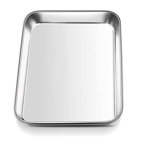 Mini Oven Tray, Onader Stainless Steel Small Baking Tray Sheet Pan, Rectangle Cake Tin Perfect for Baking Cooking Serving, Healthy & Heavy Duty,