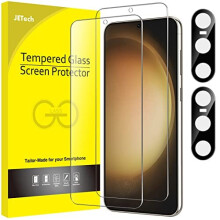 Screen Protector for Samsung Galaxy S23 5G 6.1-Inch with Camera Lens Protector, Tempered Glass Film, Fingerprint ID Compatible, HD Clear, 2-Pack Each