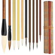 10PCS Chinese Calligraphy Kanji Brushes Set, Wolf Hair Japanese Art Burshes Pens Mixed Sizes Kanji Sumi Writing Painting Drawing Brushes, Watercolor