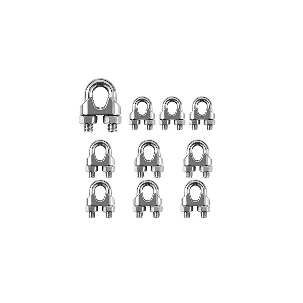 Bailinks 10 Pcs Wire Rope Clamp M4, 304 Stainless Steel U Bolt Saddle Fasteners Heavy Duty U Bolt Saddle Fastener For Ã 4 Mm (5/32") Rigging Rope And Tension