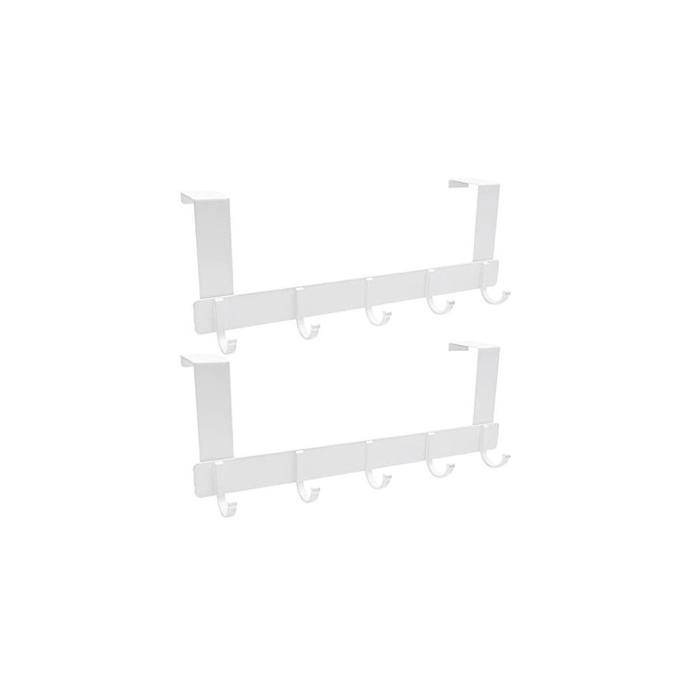 2 Pack Over The Door Hook Hanger, White Heavy-Duty Over Door Hanger - 5 Hooks, Space Saving Over Door Organizer Rack for Hanging Coat, Towel, Bag,