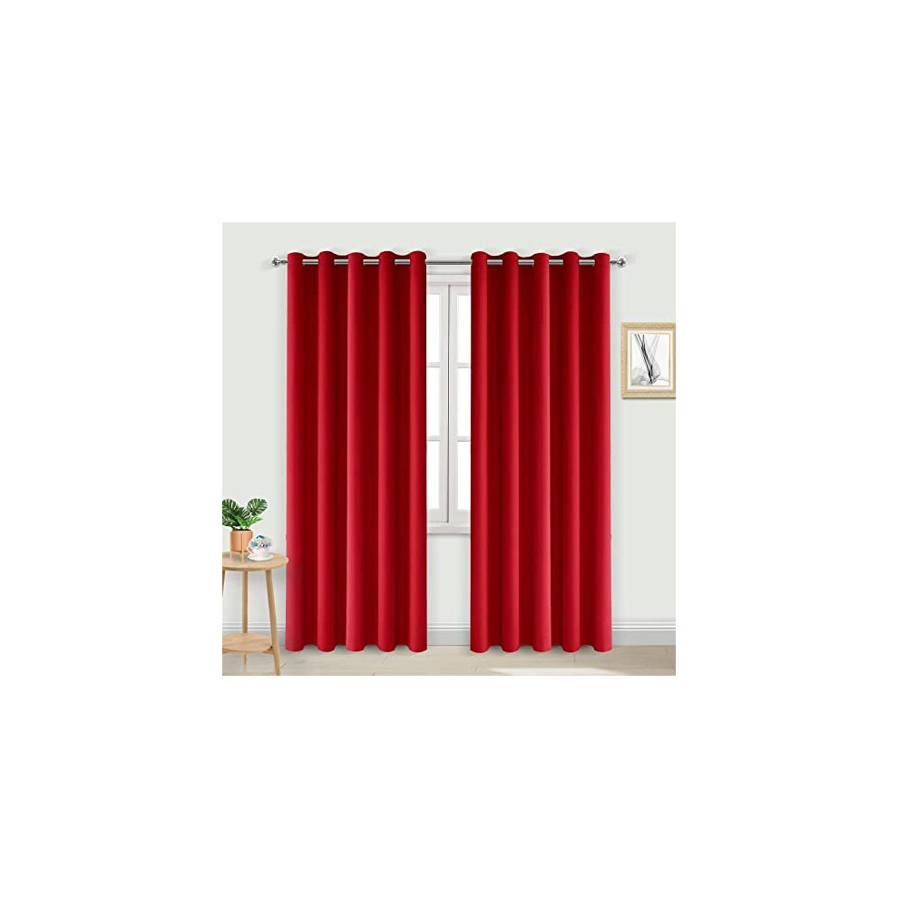 Blackout Curtains for Bedroom - Thermal Insulated Light Blocking Eyelet Window Curtains for Living Room 66 x 90 inch Length, Red, 2 Panels