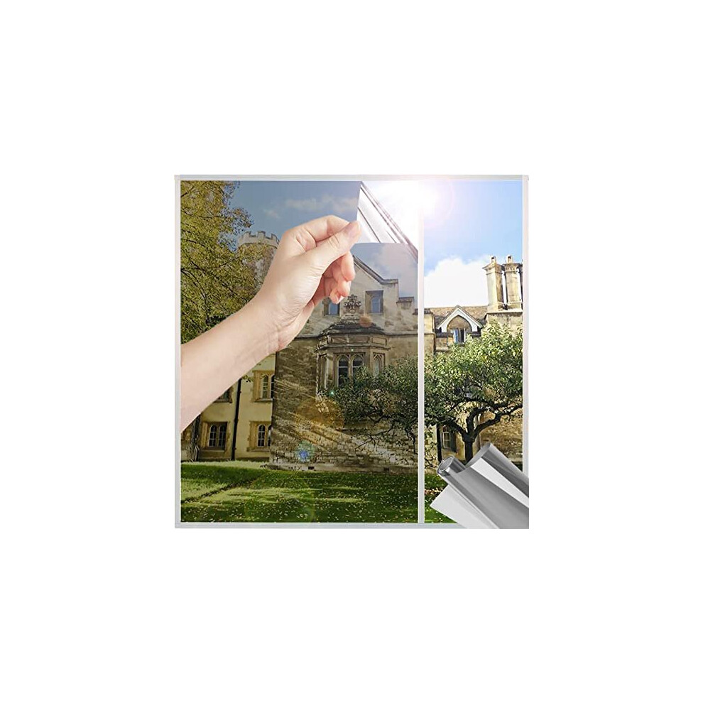 One Way Window Film Privacy Film for Glass Windows Heat Reflective Window Film, Anti Glare UV Window Tint Film Home, Non-Adhesive, Static Cling,
