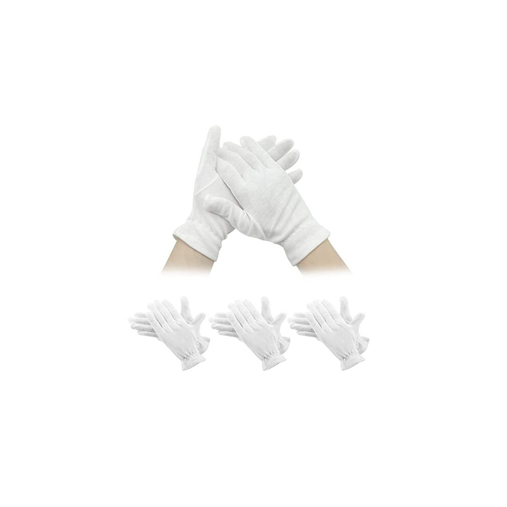 Hand Moisturising Gloves, 4 Pair White Gloves with Elastic Wristband Reusable Cotton Gloves for Eczema Dry Hands Care Coin Jewelry Inspection