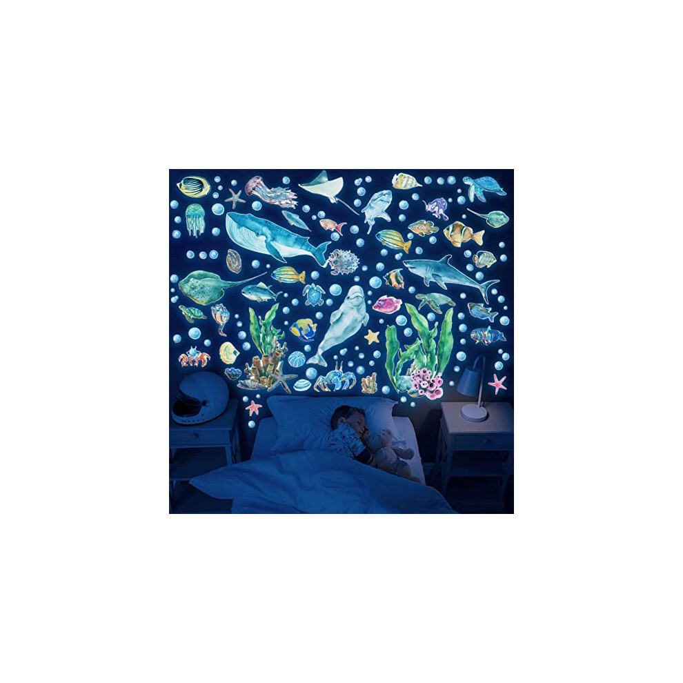 Glow In The Ocean Fish Wall Stickers Ocean Theme Fluorescent Stickers Luminous Fish Jellyfish Wall Decor Underwater Sea World Wall Art For Kids Dark Tarklanda