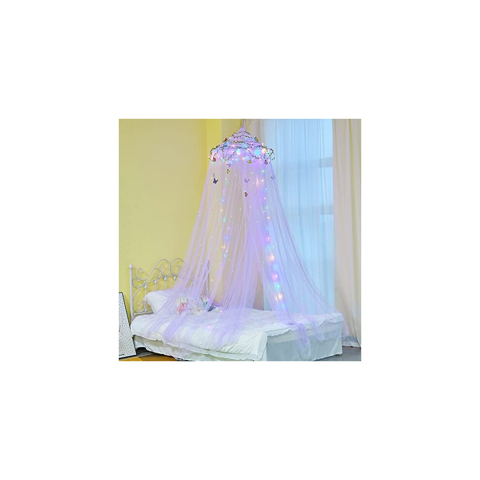 Bed Canopy for Bedroom Kids Bed Decoration for Baby Children Bed Canopy Round Dome with Stars,Purple