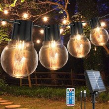 Solar Festoon Lights Outdoor, 9M/29.5FT G50 20 Bulbs Solar String Lights Outdoor Garden, Remote Control, 8 Modes 4 Brightness, Outdoor Solar Lights