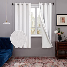 100% Blackout Curtains with Coating, Light Weight Eyelet Curtains Faux Linen Thermal Curtains, Room Darkening White Curtains for Bedroom, 46 x 54 Inch