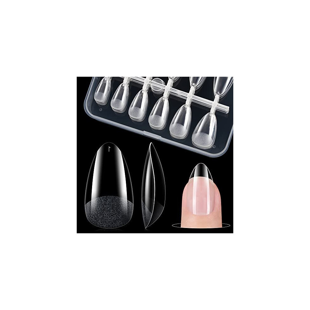 Gelike Ec False Gel Nail Tips Kit - 120Pcs Soft Full Cover Extensions Tips - Short Almond Nail Tips For Soak Off Gel Nail Extensions, Clear Nail Tips Pre-Buff