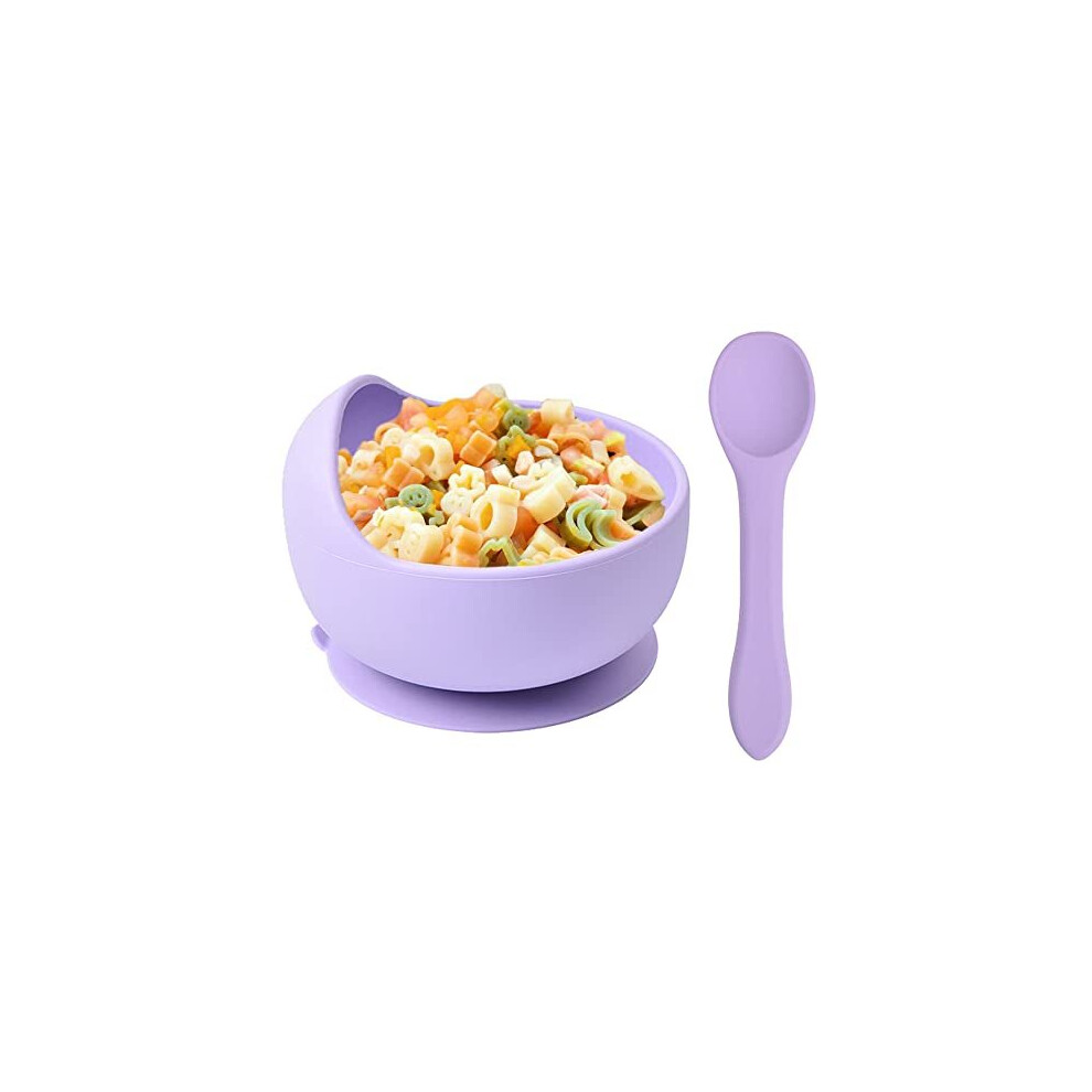 Delven Baby Bowls Spoons For Feeding,Silicone Toddler Weaning Bowls Set Purple With Suction Bpa Free Non Slip Easy To Clean Cutlery Tableware Set For