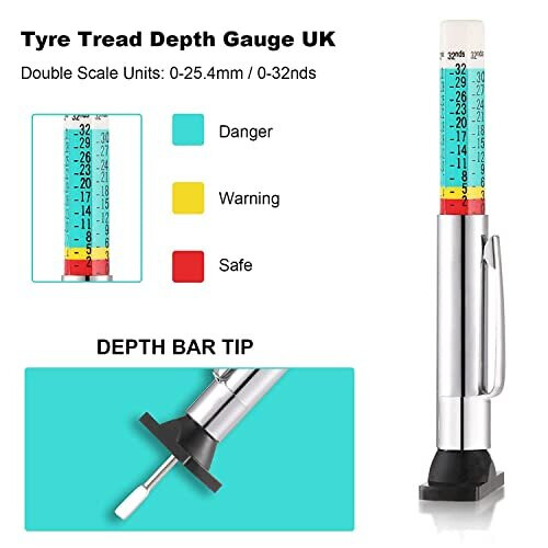 5 Pcs Tyre Tread Depth Gauge,Smart Color Coded Car Tire Depth Gauges UK