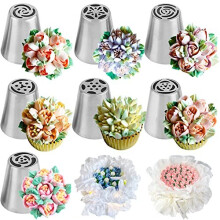 7pcs Russian Piping Nozzles Flower Frosting Nozzles Cake Decorating Nozzles Set Rose Tulip Icing Piping Tips Cake Decorations Supplies DIY Baking