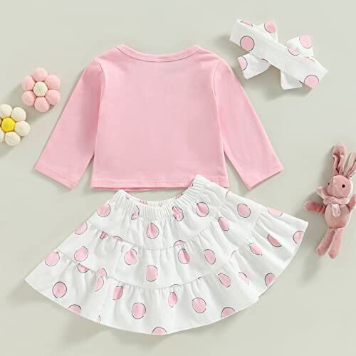 Infant Newborn Toddler Baby Girl Easter Outfit Clothes Set Outfit Rabbit Print Long Sleeve Sweatshirt Pullover Top Jumper Dot A Line Skirt on OnBuy