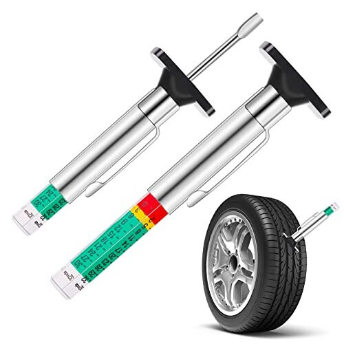 Tire Tread Depth Gauge, 2 Pack 32nds/25mm Color Coded Tire Depth Gauge, Tire Tread Depth