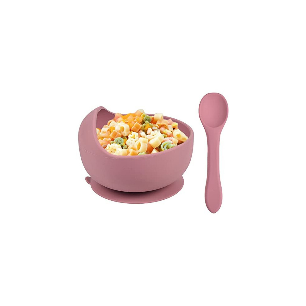 Delven Baby Bowls Spoons For Feeding,Silicone Toddler Weaning Bowls Set Pink With Suction Bpa Free Non Slip Easy To Clean Cutlery Tableware Set For Children