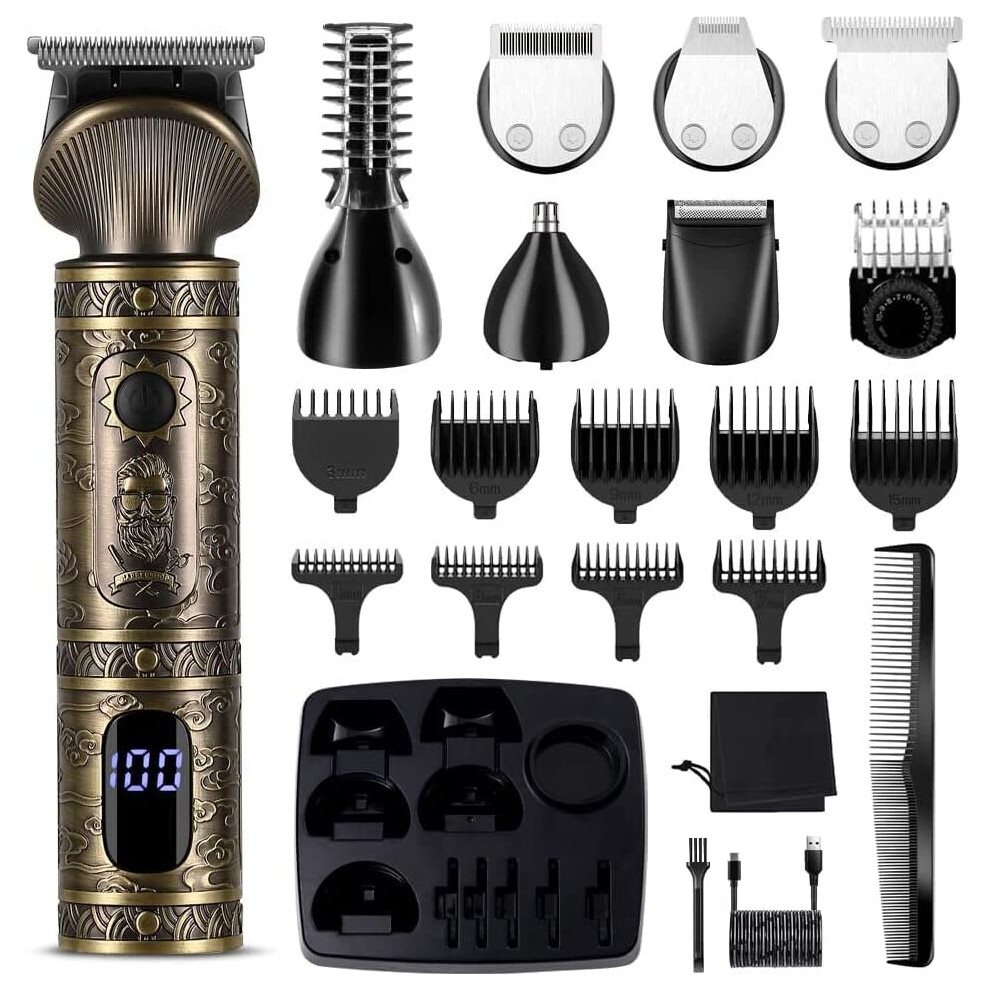 Beard Trimmer Kit Professional Hair Clipper Trimmer Zero Gapped T-Blade Trimmer Electric Shaver Razor Nose Body Trimmer for Men Cordless Grooming Kit