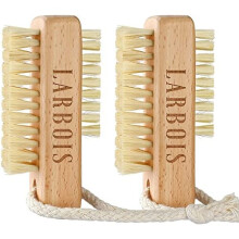 Wooden Nail Brush,Larbois Double Sided Hand and Nail Cleaning Brush, 2Pcs Scrubbing Brush Eco Friendly Fingernail Brush with Hanging Rope for Hand