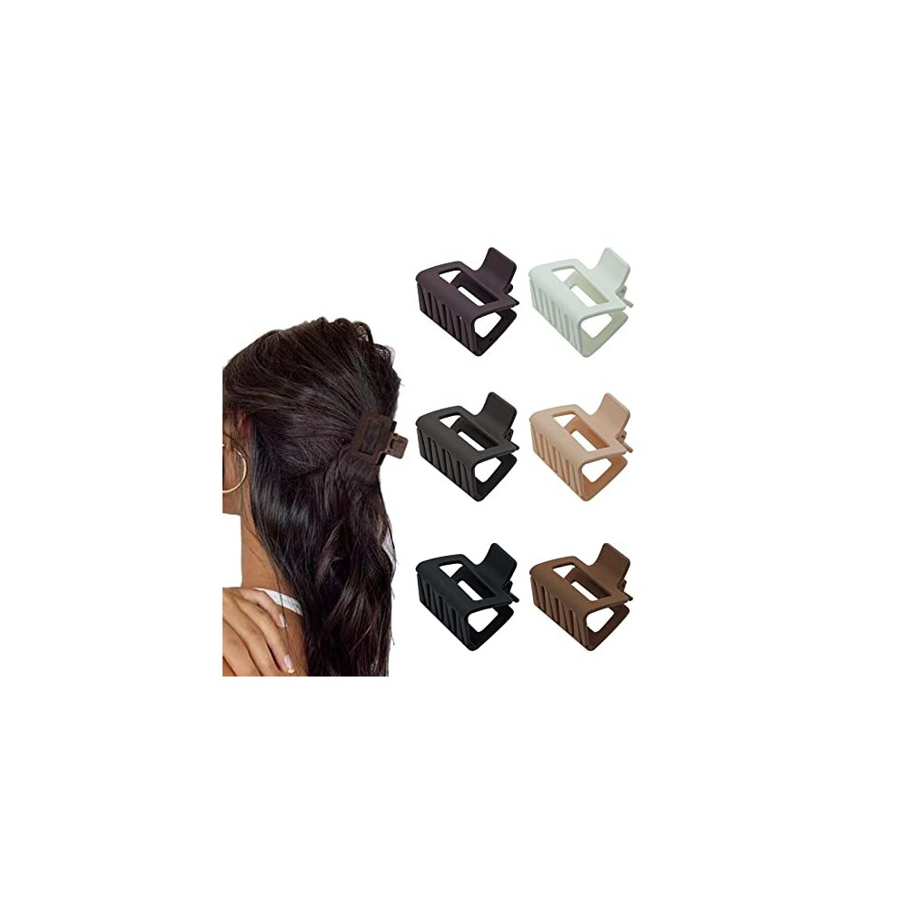 Bh-Misstars 6 Pcs Small Claw Clips, 2" Square Matte Hair Claw Clips For Thin/Medium Thick Hair, Strong Hold Hair Clips Nonslip Rectangle Hair Claws For Women Brown
