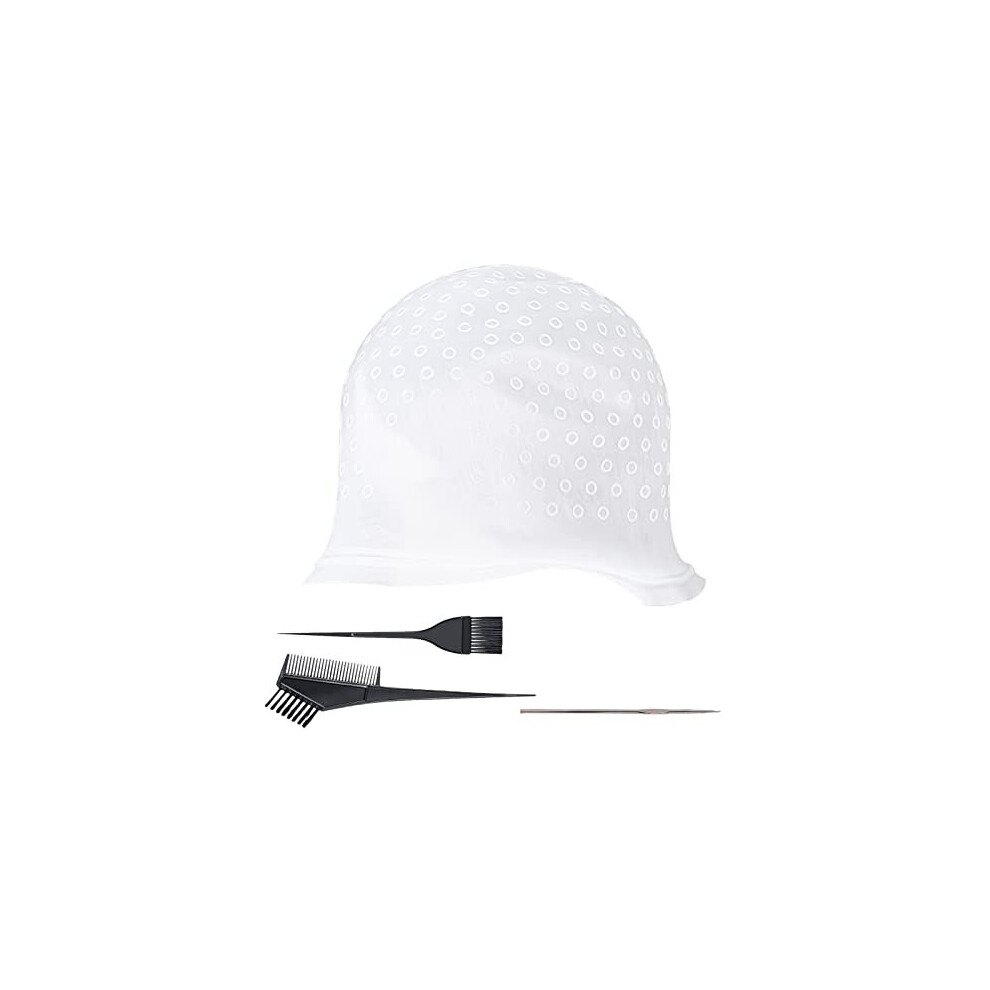 Nitaiun 4Pcs Silicone Highlight Cap Kit, Highlight Hair Cap With Plastic Hook Needles Hair Dye Comb Hair Dye Brushes Frosting And Tipping Cap Hair Frosting