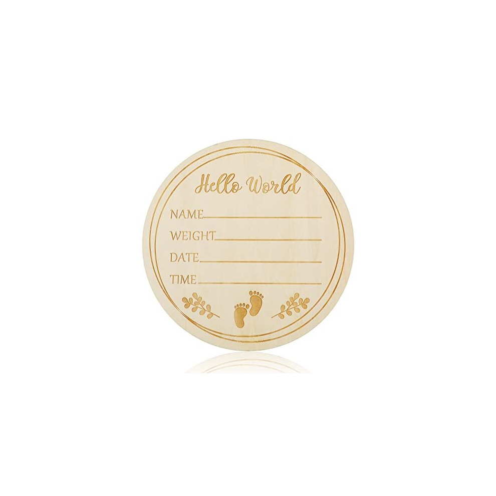 Wooden Baby Announcement Sign Hello World Plaque, 5.9 Inch Round Newborn Welcome Sign Baby Birth Sign Board For Baby Shower Photo Prop Hospital Aiex